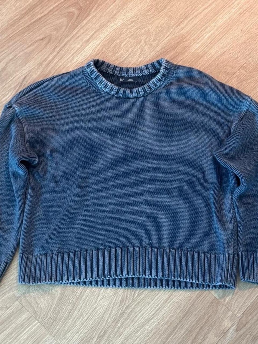 GAP | 100% COTTON RELAXED SWEATER in Navy Blue Acid Wash | M SMALL - Picture 3 of 5